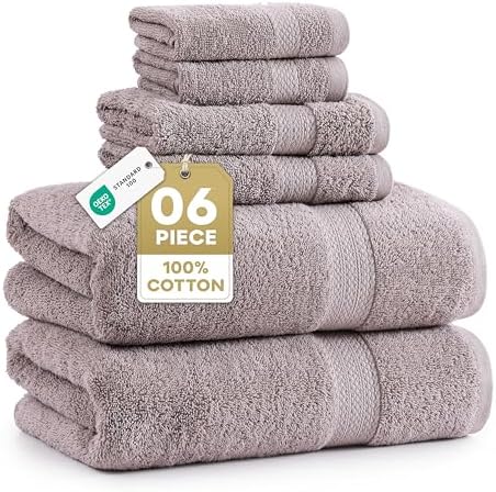 LANE LINEN Towel Set Quick Dry 100% Cotton 6 Piece Soft - Platinum
