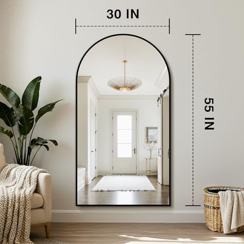 Arched Bathroom Mirror for Wall, 55" x 30" Metal Frame Vanity Mirror, Black