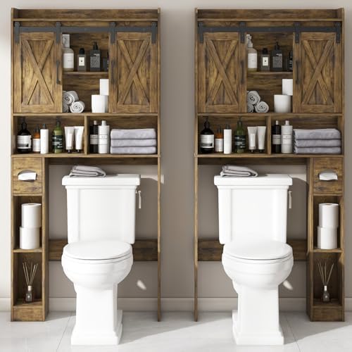 Vabches Over The Toilet Storage Cabinet with Sliding Doors, Rustic Brown