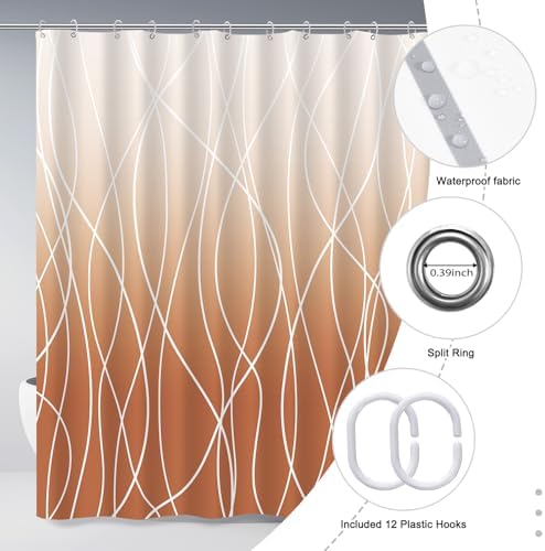 Striped Shower Curtain for Bathroom, Burnt-Orange, 72" W x 72" L