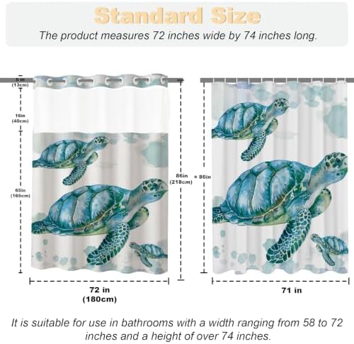 Beach Nautical Sea Turtle Theme No Hook Waffle Weave Shower Curtain with Snap in Liner Nautical Beach Bathroom Blue Ocean Decor Set 72 W x 86 H Inch Teal