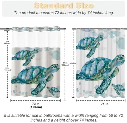 Beach Nautical Sea Turtle Theme No Hook Waffle Weave Shower Curtain with Snap in Liner Nautical Beach Bathroom Blue Ocean Decor Set 72 W x 86 H Inch Teal