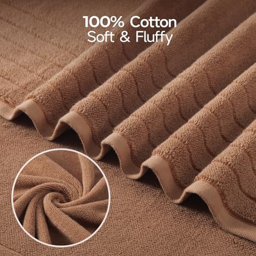 REDKISS Luxury Bath Towels Set of 4, 35x70 in, Highly Absorbent & Quick Dry, Super Soft Extra Large Premium Thick Cotton Brown Bath Sheets for Shower, Hotel, Bathroom, Spa