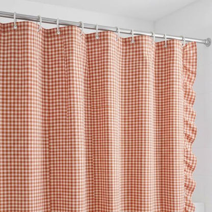 HunnmingRe Ruffled Gingham Shower Curtain Orange