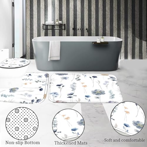 DDQQ 4Pcs Flower Shower Curtain Set with Floral Bathroom Sets
