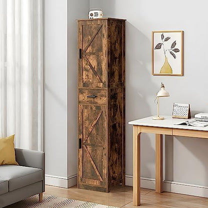 TEENFON Tall Bathroom Cabinet, Storage Cabinet with 6 Shelves & Drawer