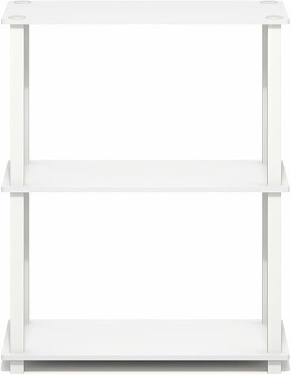 Furinno Turn-S-Tube Storage Shelves, 3-Tier Book Shelf, Corner Shelf, Toolless Open Frame Standing Shelves, for Organization and Storage, Living Room, Garage, Home Office, White