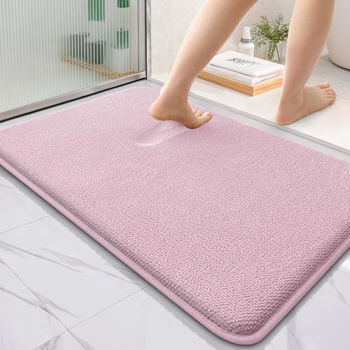 OLANLY Thick Memory Foam Bathroom Rug 36x24, Absorbent Bath Mat, Dusty Rose