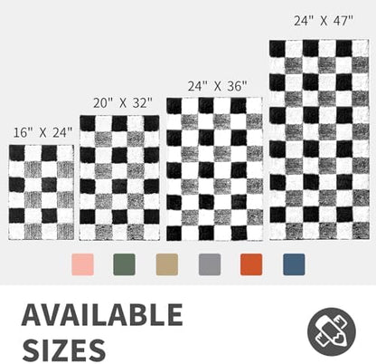 CozeCube Jet Black Checkered Bath Runner 59"x24" Non Slip Washable Rug