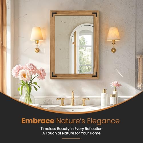 Wood Framed Bathroom Vanity Mirror for Wall, 20"x28" Farmhouse Mirror