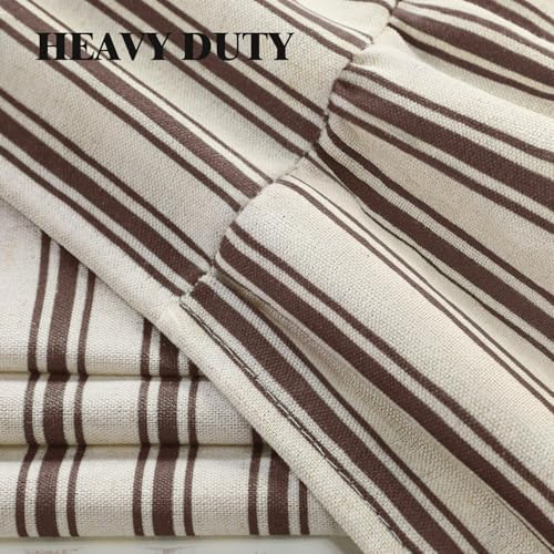 Farmhouse Shower Curtain Ruffle Linen Cream-Brown Stripe 72"W x 84"L
