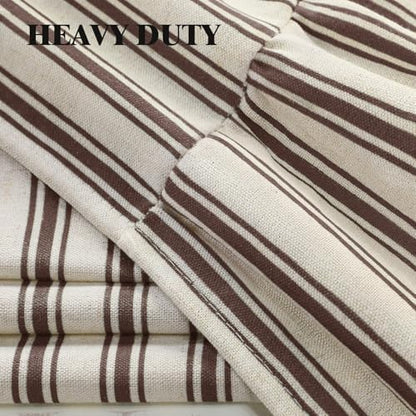 Farmhouse Shower Curtain Ruffle Linen Cream-Brown Stripe 72"W x 84"L