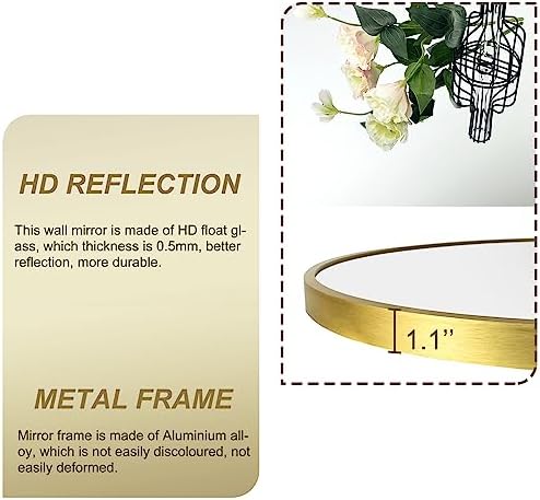 Delma 30 Inch Gold Round Circle Mirror for Bathroom Wall, Metal Frame