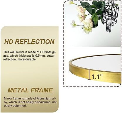 Delma 30 Inch Gold Round Circle Mirror for Bathroom Wall, Metal Frame
