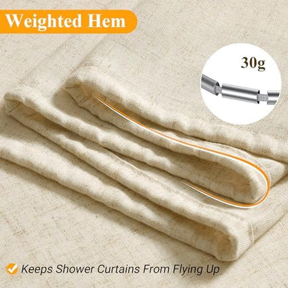 Naturoom Linen Shower Curtain 90 Inch Long for Bathroom Beige 1 Panel