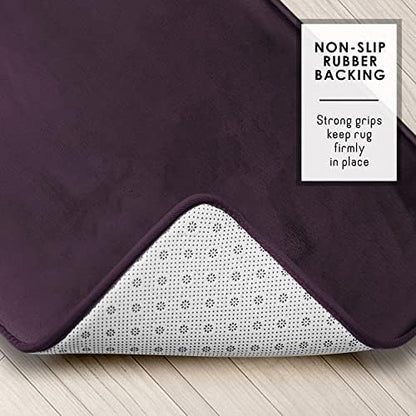 Clara Clark 2 Piece Bathroom Rugs, Velvet Memory Foam Bath Mat Set, Non-Slip Bath Rugs, Machine Wash, Dries Quickly, Ultra Soft Plush Bath Mats for Bathroom, 20 x 32 + Contour, Dark Purple