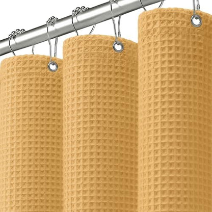 Waffle Weave Shower Curtain Heavyweight Cotton Fabric Gold 72Wx72L