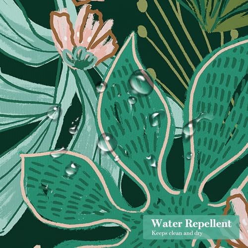 Boho Floral Shower Curtain, Dark Emerald Botanical Fabric Curtain, 72 x 84