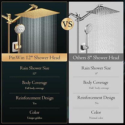 Shower Head,12'' Rain Shower Head with 11'' Extension Arm,Brushed Gold