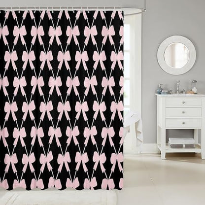 jejeloiu Cute Bow Bathroom Accessories 72"x84" Black Pink Bowknot Shower Curtain for Bathroom Decor for Kids Boys Girls Kawaii Bath Curtain Waterproof Polyester Fabric for Stalls Bathtubs Princess