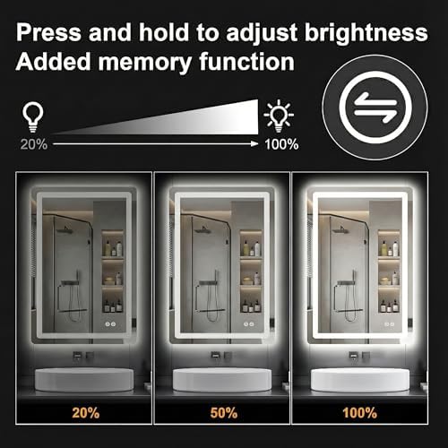 LED Bathroom Mirror with Lights, 20 x 30 Lighted Vanity Wall Mirror