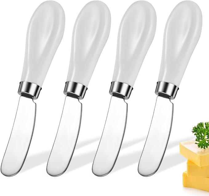 AISBUGUR 4 Pack Butter Knife Butter Spreader Knife, Stainless Steel Butter Knives with White Porcelain Handle, Cheese Butter Spreader Knives for Kitchen