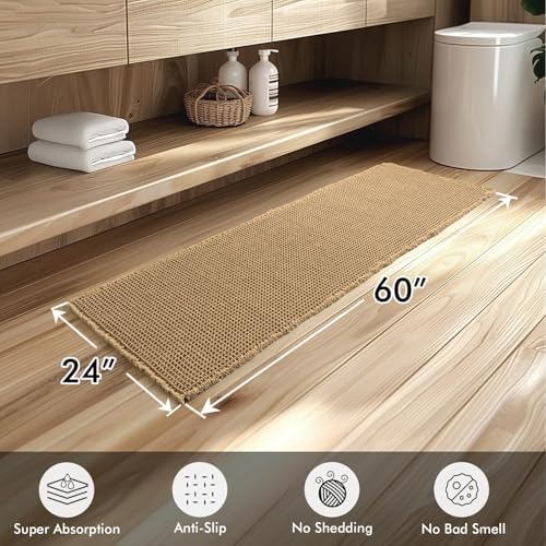 MIULEE Set of 2 Waffle Bathroom Runner Rugs Brown 2'x5'(24"x60")