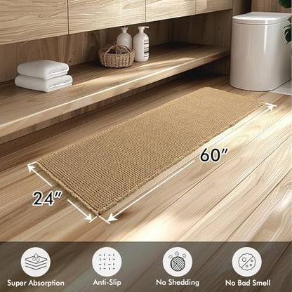 MIULEE Set of 2 Waffle Bathroom Runner Rugs Brown 2'x5'(24"x60")
