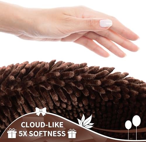 Yimobra Chenille Bathroom Rugs Non Slip, Extra Thick Soft Absorbent Bath Rug, Machine Washable Quick Dry Bath Mat for Bathroom Floor, Tub and Shower, Home Decor Accessories, 24x17, Brown