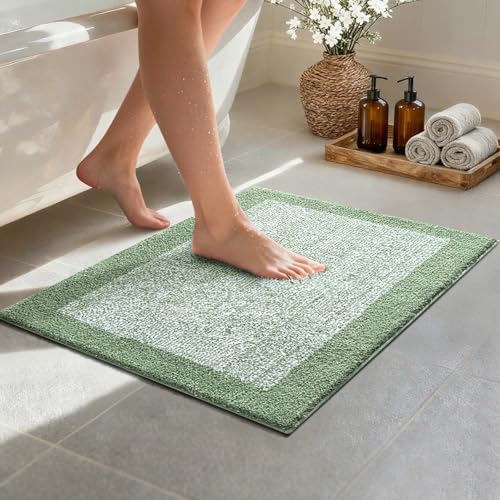 Bathroom Rugs 24x17 Non Slip Washable, Soft Absorbent Bath Mat Green