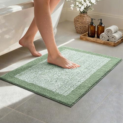 Bathroom Rugs 24x17 Non Slip Washable, Soft Absorbent Bath Mat Green