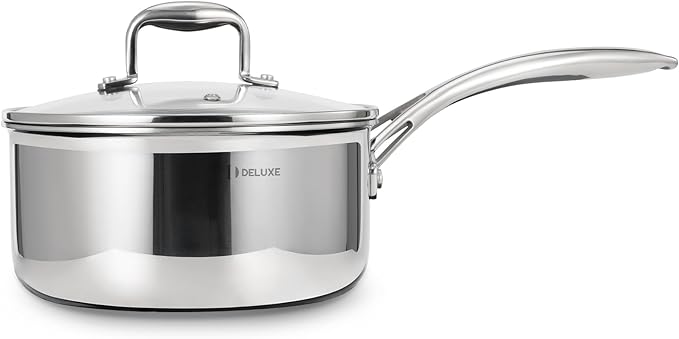 DELUXE Hybrid Ceramic Nonstick 3-Quart Saucepan with Tempered Glass Lid, Stay-Cool Handle, Dishwasher Oven Safe, Induction Ready, PFOA Free Compatible with All Cooktops for Breakfast,Daily Cooking