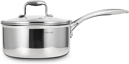 DELUXE Hybrid Ceramic Nonstick 3-Quart Saucepan with Tempered Glass Lid, Stay-Cool Handle, Dishwasher Oven Safe, Induction Ready, PFOA Free Compatible with All Cooktops for Breakfast,Daily Cooking