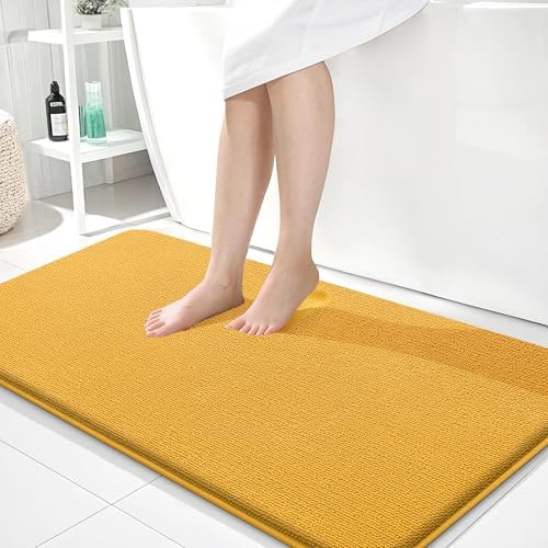 OLANLY Memory Foam Bathroom Runner Rugs 44x24, Long Bath Mat, Golden Yellow