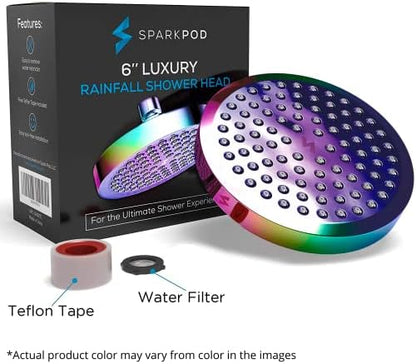 SparkPod Rain Shower Head, 6 Inch Round, Radiant Rainbow Finish