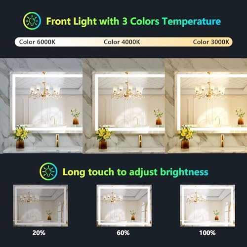 40x30 LED Bathroom Mirror with Lights, RGB Backlit Lighted Mirror