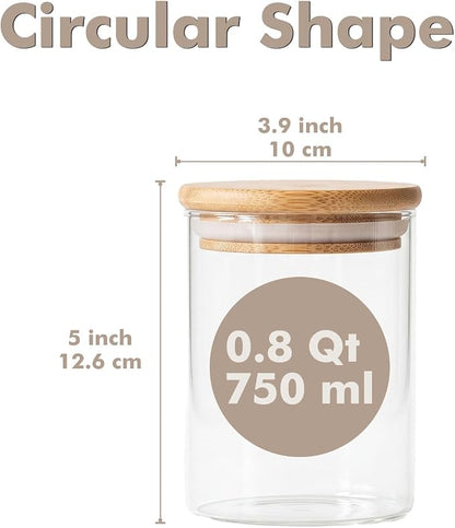 6-Pack 0.8Qt Round Glass Storage Jars with Bamboo Lids | Minimalist Kitchen Organizer,Pantry Storage Container,Food Storage Container,Scandinavian Style Storage,Nordic Style Storage