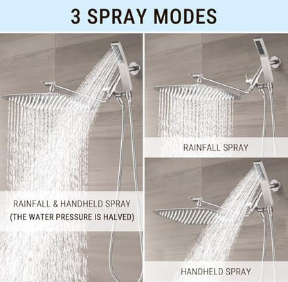 G-Promise All Metal 14" Rain Shower Head with Handheld for Bathroom Upgrade