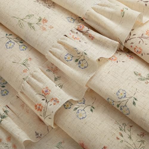 Floral Farmhouse Vintage French Country Ruffle Linen Shower Curtain 72Wx72H