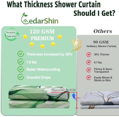 Floral Flower Green Shower Curtain with 12 Hooks,120GSM 72x72