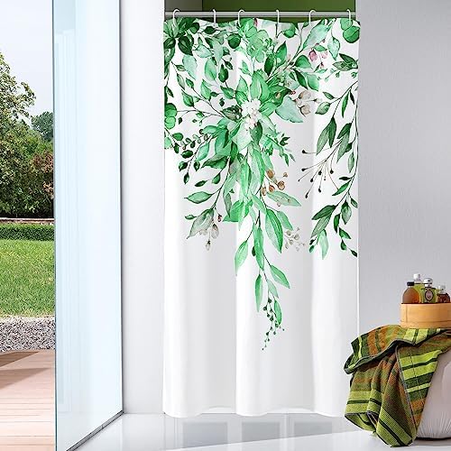 Gibelle Emerald Green Eucalyptus Shower Curtain, Floral Print, 36x72