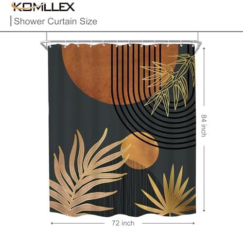 Mid Century Brown Black Boho Abstract Modern Bathroom Shower Curtain Set