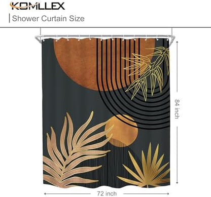 Mid Century Brown Black Boho Abstract Modern Bathroom Shower Curtain Set