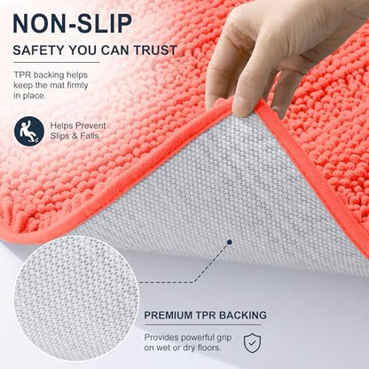Smiry Thick Chenille Bathroom Runner Rugs 47x17, Absorbent Bath Mat, Coral