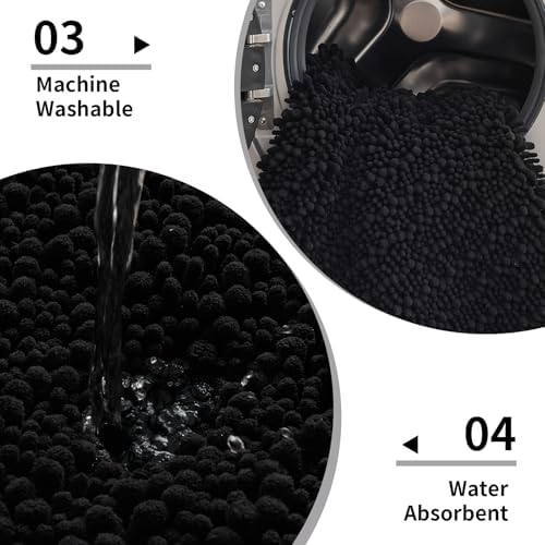 Disolla Black Bathroom Runner Rug 24x70 Inch - Extra Long Chenille Bath Mat, Luxury Shaggy Plush Absorbent Rug, Non-Slip Large Runner for Floor and Laundry Room