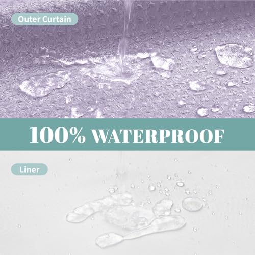 No Hook Waffle Shower Curtain with Snap-in Liner, 71x77 Inch, Lavender