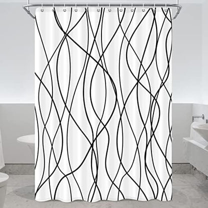 Striped Shower Curtain for Bathroom, White Black, 72" W x 96" L