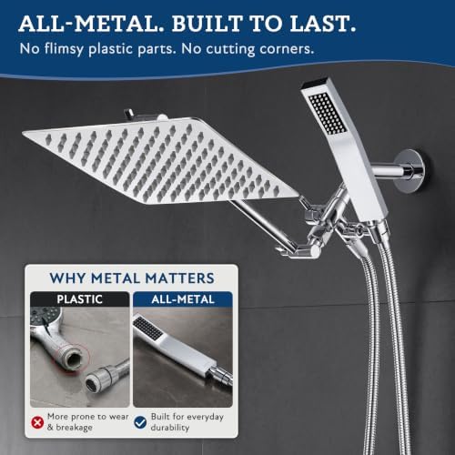 G-Promise All Metal 8" Rain Shower Head with Handheld for Bathroom Upgrade