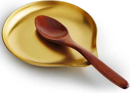 VanlonPro Stainless Steel Spoon Rest, Spatula Ladle Holder, Stainless Steel Utensil Spoon Rest Holder, Brushed Finish, Dishwasher Safe 5.9 x 5.1 Inch (Round Gold 1PC)