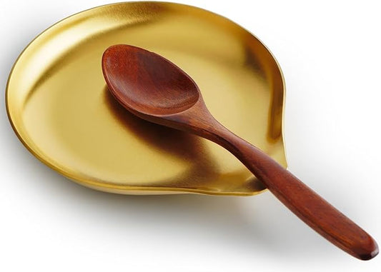 VanlonPro Stainless Steel Spoon Rest, Spatula Ladle Holder, Stainless Steel Utensil Spoon Rest Holder, Brushed Finish, Dishwasher Safe 5.9 x 5.1 Inch (Round Gold 1PC)
